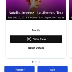 2 Natalia Jimenez Tickets + Parking