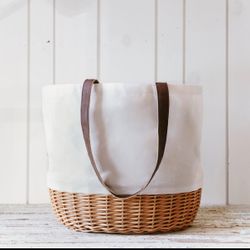 Faux Leather Handled Storage Basket