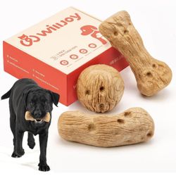 Brand new Willjoy 3-Pack Dog Toys for Aggressive Chewers, Pine Wood & Nylon, Bacon Flavor Chew Toys For Large Dogs, Long Lasting Dog Chews