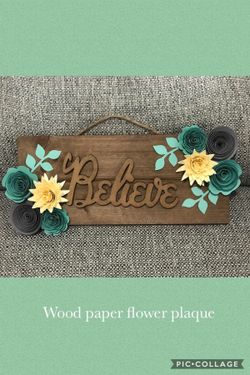 Wood paper flower plaque