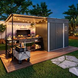 12x4ft Metal Lean to Shed with Open-Sided Pergola , 4'x6' Outdoor Storage Shed & 6'x4' Attached Hardtop Gazebo Combo, 2-in-1 Sheds & Outdoor Storage t