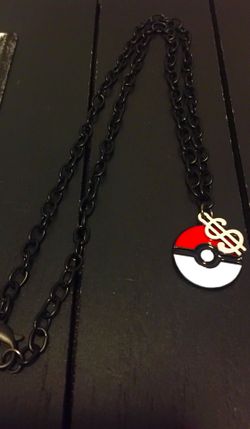 2020 PROTOTYPE DESIGN (limited quantity) 20” Black Dipped Stainless Steel Necklace with Pokemon Poke Ball/ Stainless Steel Dollar Sign Charm