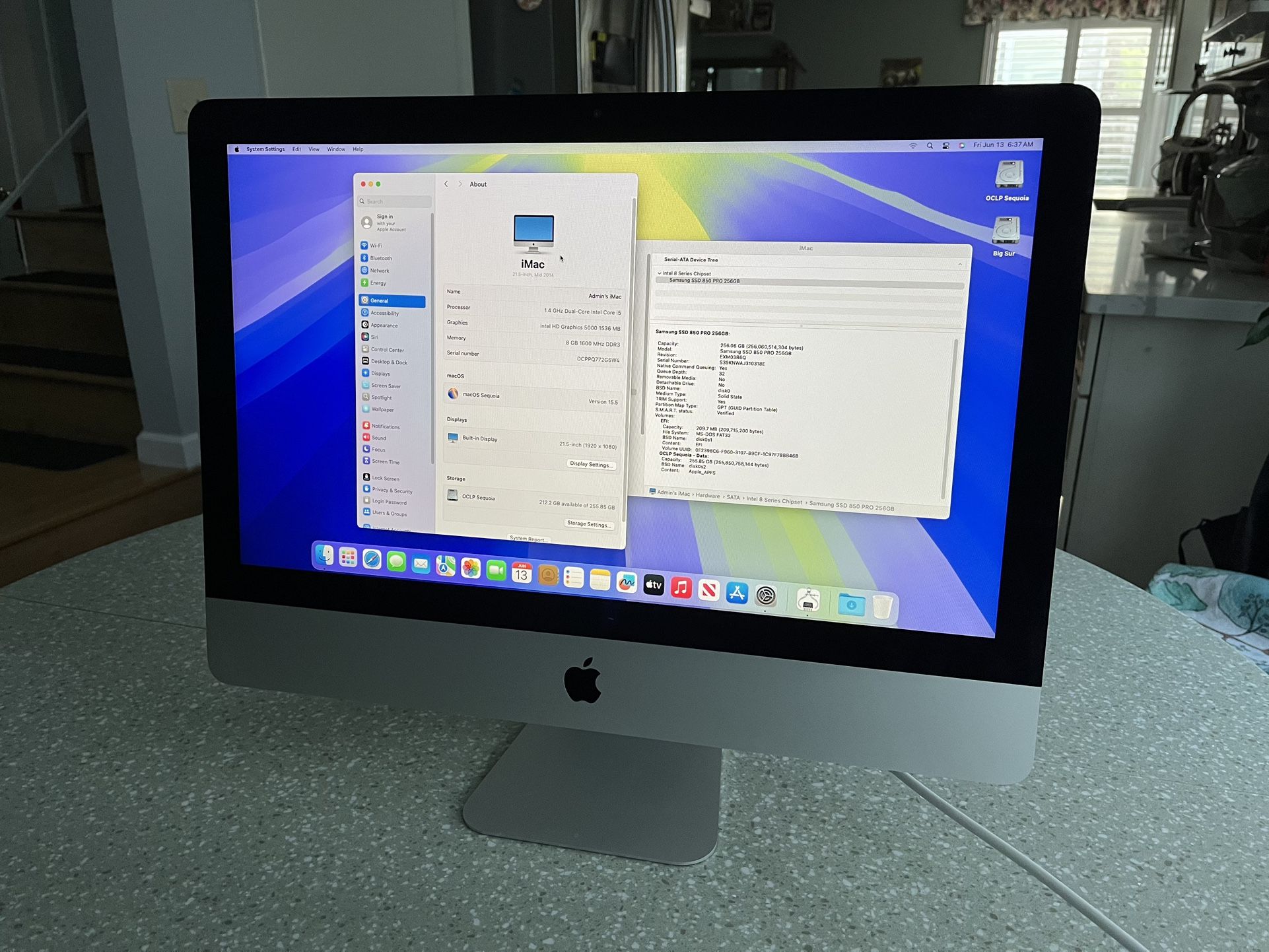  2014 iMac 21.5 Fully Upgraded i5 8GB samsung 256 SSD macOS Big Sur and latest Sequoia
