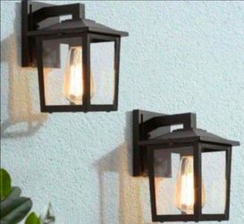 LNC Classic Black Outdoor Lantern Wall Sconce With Clear Glass Shade 1-Light Hardwired Exterior Coach Light (2-pack)
