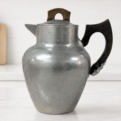 Vintage Super Maid Aluminum Tea Coffee Pot Teapot Infuser Wood Handle USA 10”