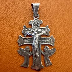 Vintage TAXCO Caravaca Crucifix Cross Pendant 925 Sterling Silver For Necklace