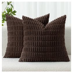 New MIULEE Corduroy Decorative Throw Pillow Covers 18x18 Dark Brown Pack of 2