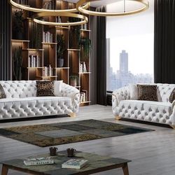 Lupino Ivory Velvet Living Room Set /couches /Sofa and Loveseat 