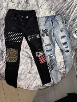 Smoke Rise Light Wash Jeans 32 Rhinestone Cross Snake Patches