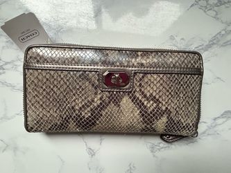 Coach F50021 Madison Python Leather Accordion Turnlock Zip Wallet Grey Tag On