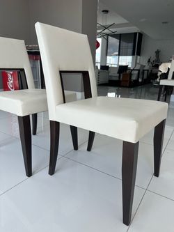 Sleek Modern Off-White Dining Chairs w/ Dark Wood Legs