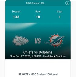 Kansas city chiefs vs miami dolphins 2 tickets and parking