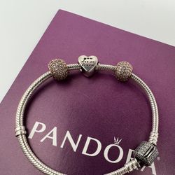 Pandora Bracelet & Shields Of Strength Barbell Necklace 