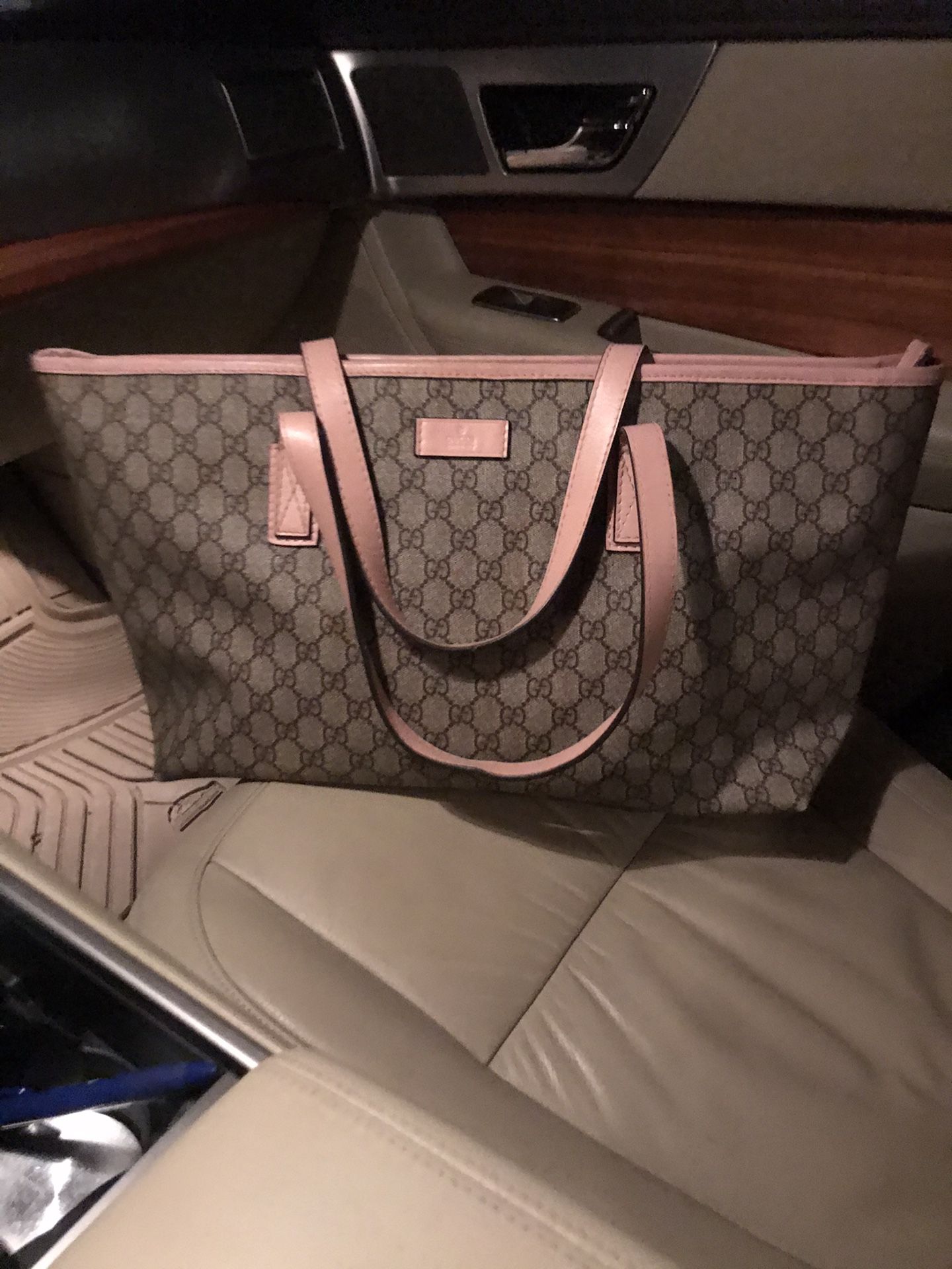 Gucci canvas and pink leather tote bag