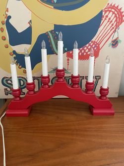 Vintage Red Swedish Wood Candelabra