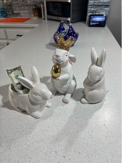 Three decorative rabbits
