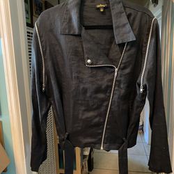 100% Linen Black Zipper Jacket - Size Lgkx