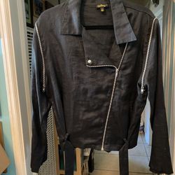 100% Linen Black Zipper Jacket - Size Lg