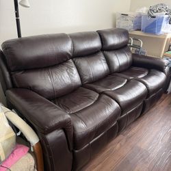 Brown Leather - 3 Seater Power Recliner $500 OBO - Very Good Condition