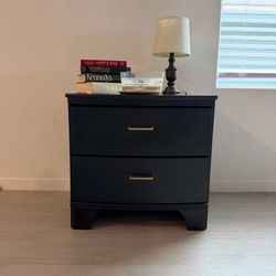     Modern Black Nightstand w/ Gold Handles – Solid Wood – Like New