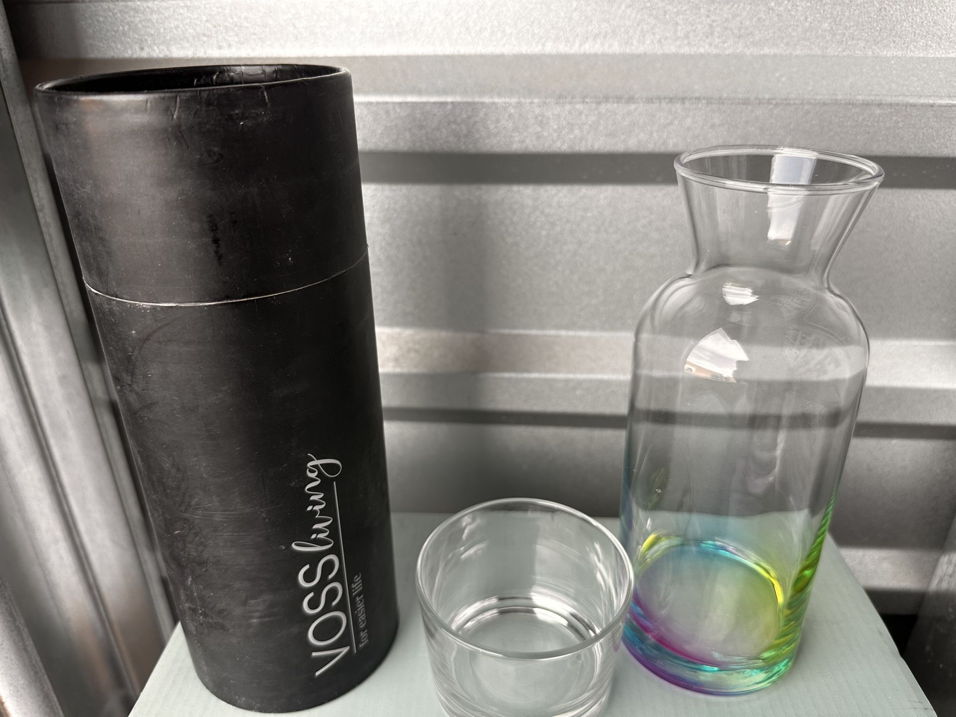 Bedside Water Carafe and Glass Set, 23.6 Oz - Infused Pitcher for Nightstand, Mouthwash Decanter Bottle(Ivory Black)