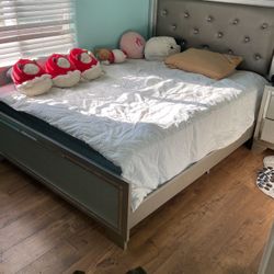Bed frame, Mattess & nightstand combo