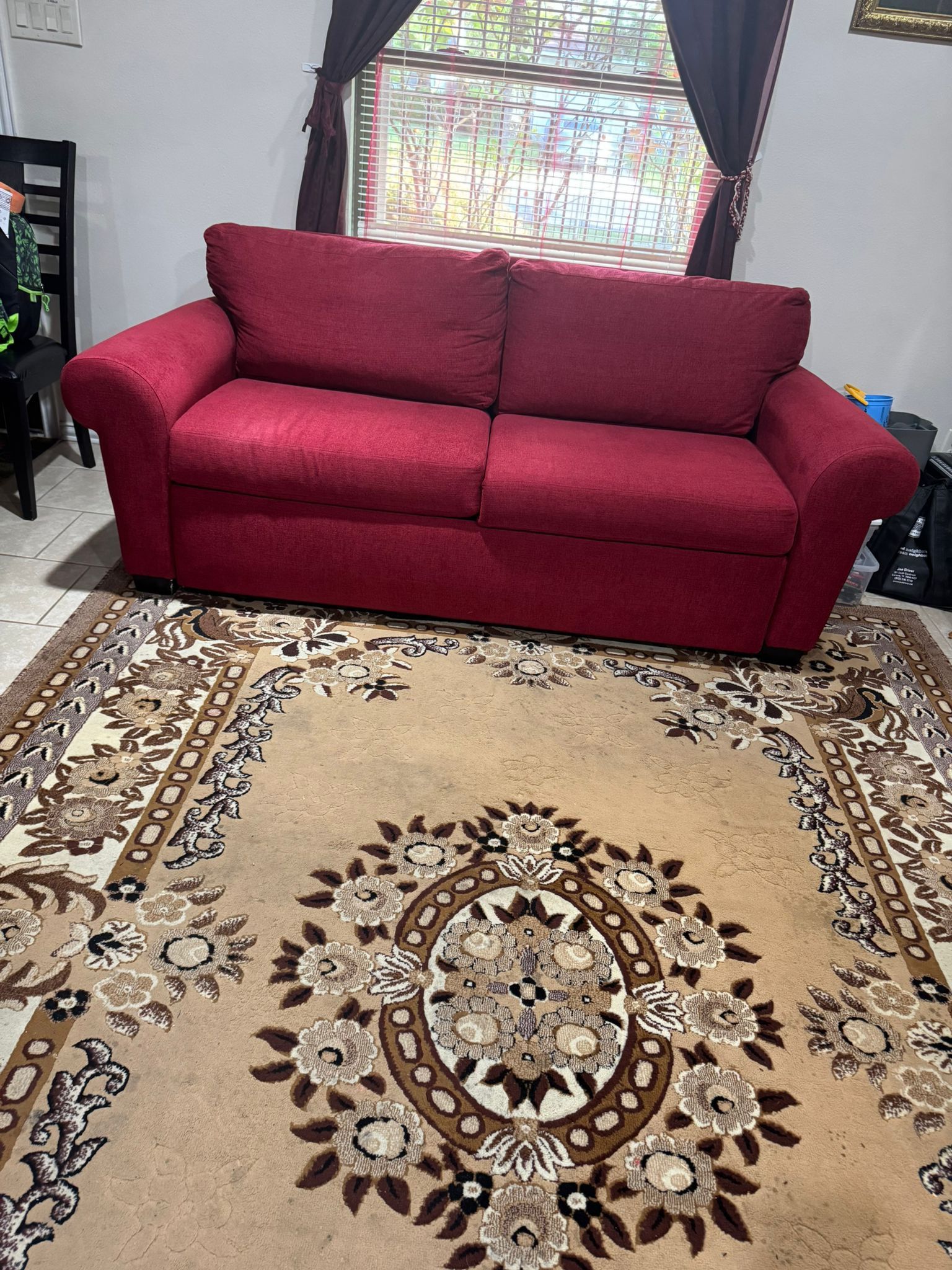 Red Sofa Bed And A LG Washer