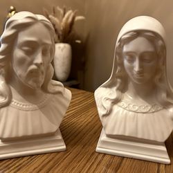 Jesus & Mary Blessed Mother ceramic busts - set of 2  Religious home decor 