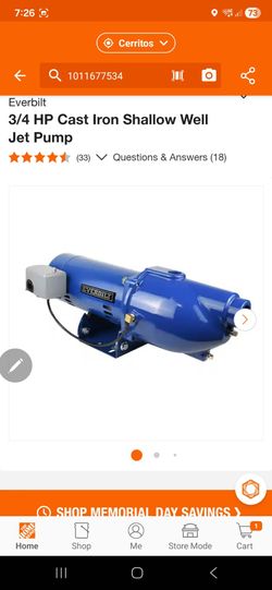 3/4 HP Cast Iron Shallow Well Jet Pump