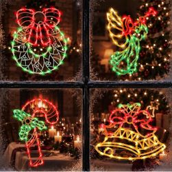 Minetom 4 Pack Christmas Window Lights, Wreath, Candy Cane, Bell and Angel Integrated Christmas Window Decorations Indoor, Christmas Decor for Holiday