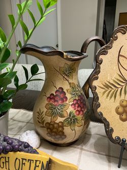 Decorative Ceramic Pitcher with Grape Motif