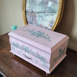 Hand-Painted Pink Wooden Jewelry Box