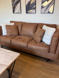 Set of 2 Matching Caramel Sofas - Excellent Condition
