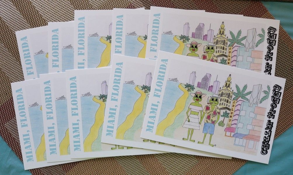 Chillin' Froggy Miami Beach Florida Original Vintage Style Postcards Lot of 10 Brand New