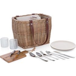 PICNIC TIME Terrabella Handwoven Picnic Basket, Earth Friendly Basket, Made from Recycled Materials, Upcycled Picnic Basket, (Beige)  Material Recycle