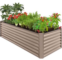 8x4x2ft Outdoor Metal Raised Garden Bed for Vegetables Flowers Herbs - Taupe