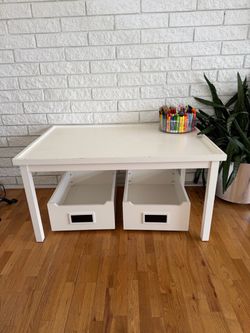 Pottery Barn Carolina kids Activity Table with 2 carts.