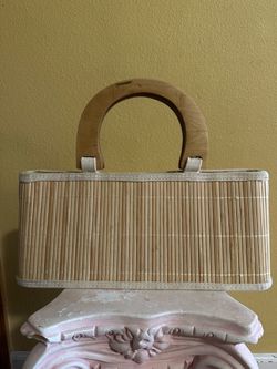 Vintage Natural Bamboo Slat Handbag with Wooden Handle