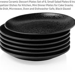 Brand New Kanwone Ceramic Dessert Plates- Sets Of 6(6 Inch) Black