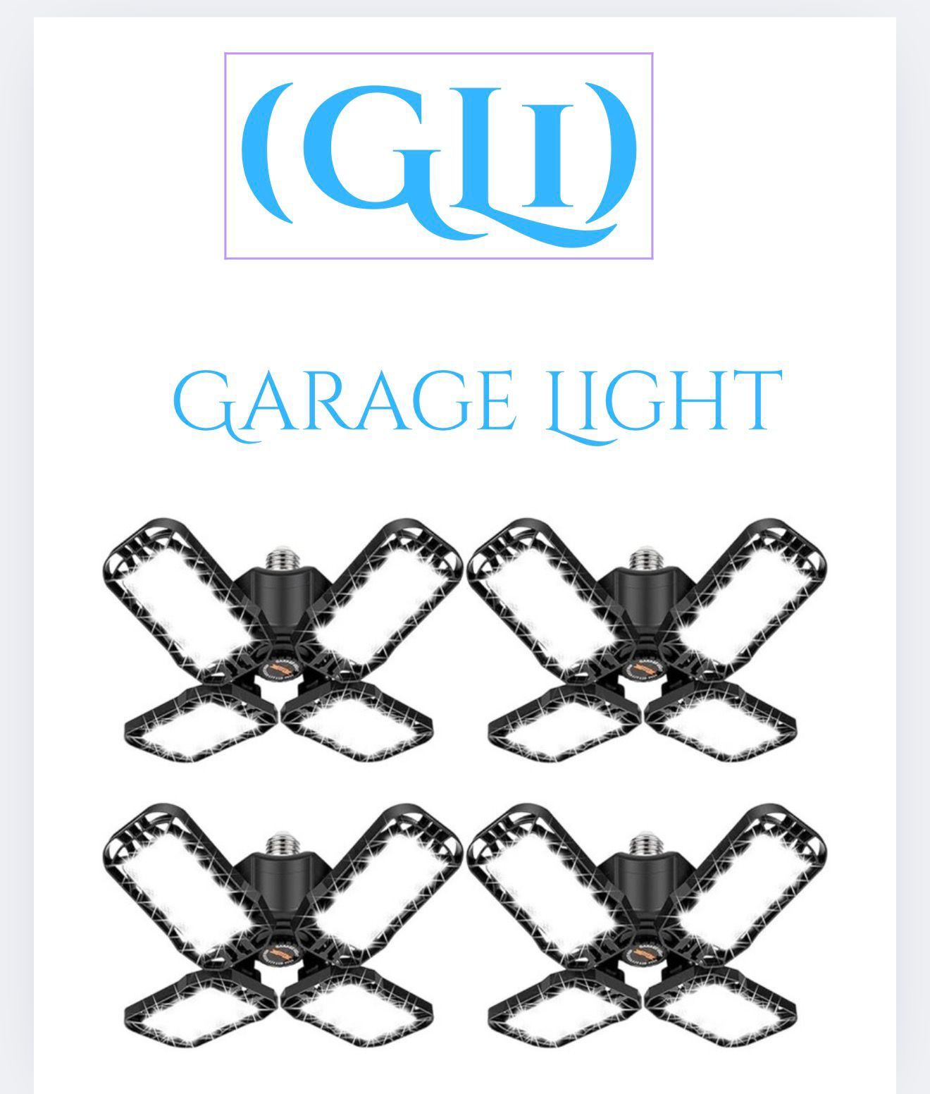 LED Garage Light 4 Pack, 120W Ultra Bright LED Shop Light with 4 Adjustable Panels, 12000LM E26/E27 Base Deformable Ceiling Fixtures for (GL1)