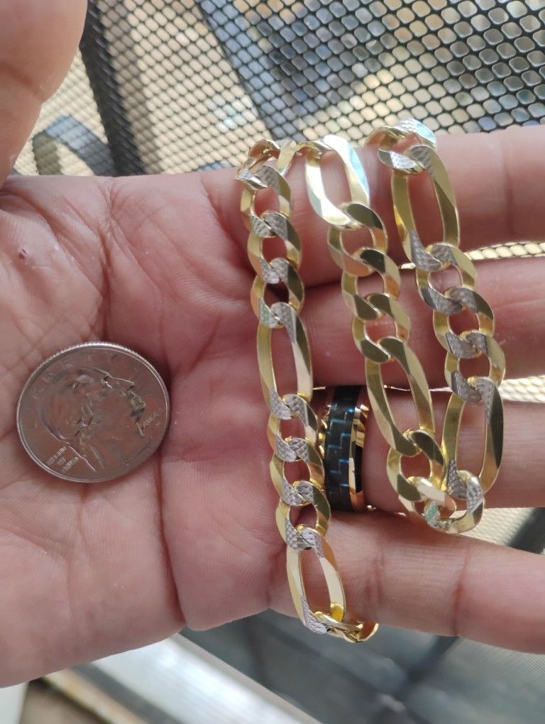 14kt 24" Gold Over Solid Silver Diamond Cuts 11mm . Very Clean Chain
