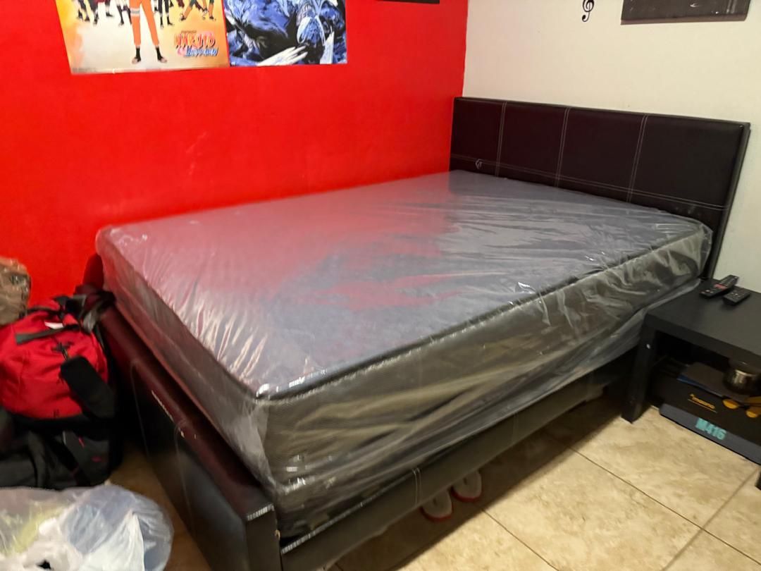 NEW BED FRAME FULL SIZE WITH MATTRESS AND BOX SPRING