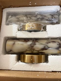 Natural Marble and Brass Wall Sconce Set of 2