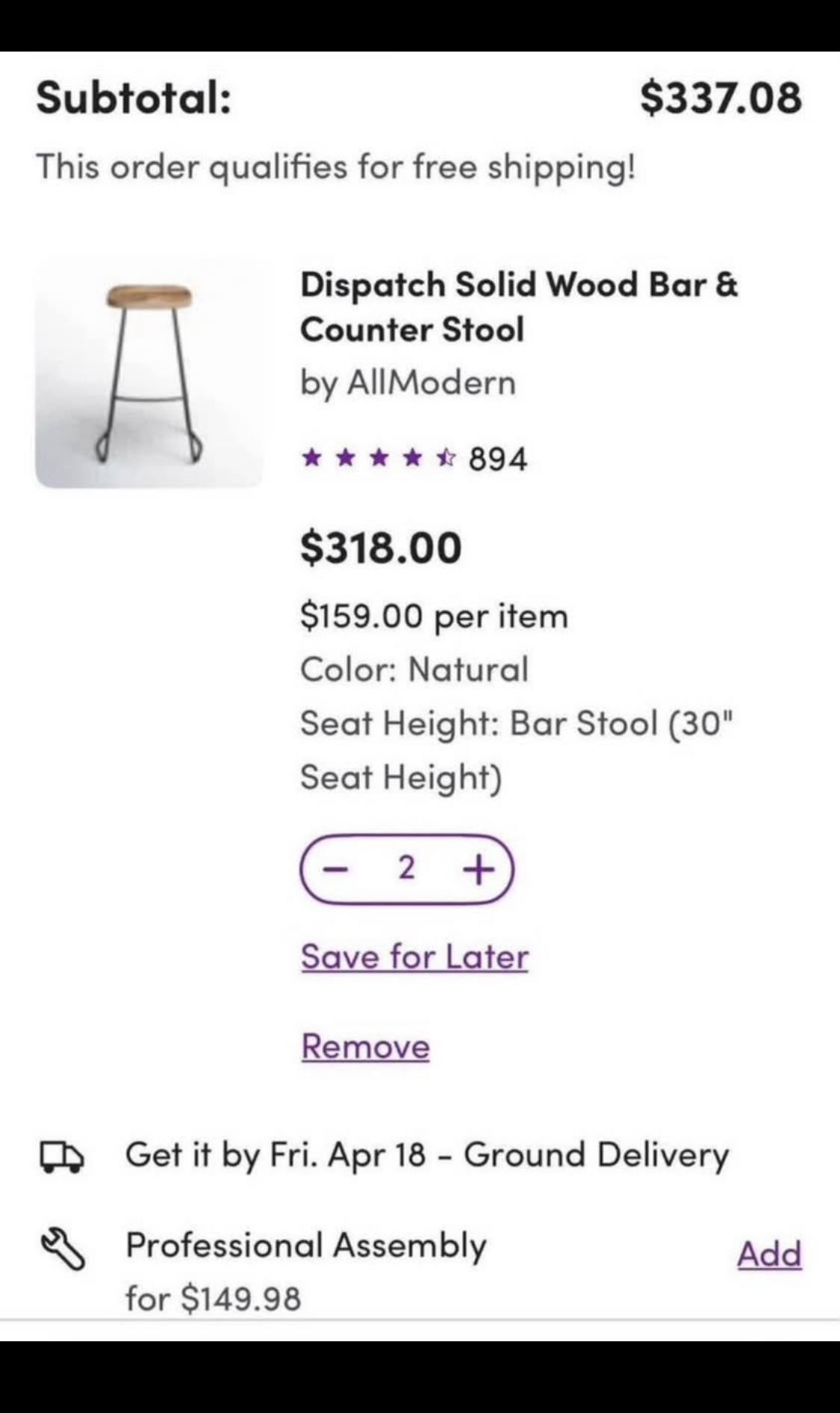 Modern Bar Stools - Set Of 2