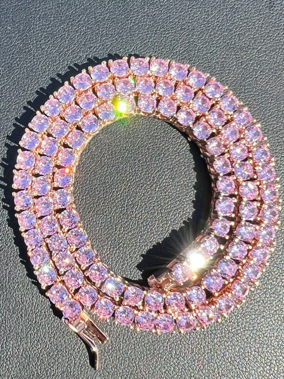 Icy Rose Gold Pink Stone Tennis Chain