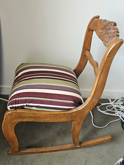 Childrens Vintage Duncan Phyfe Rose Mahogany Rocking Chair Original Seat Covered