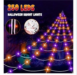 Halloween Decorations Spider Web Lights, 250 LED 16.4Ft Light Up Spider Web Scary Lighted Outdoor Halloween Decoration for Yard Lawn Haunted House Ind