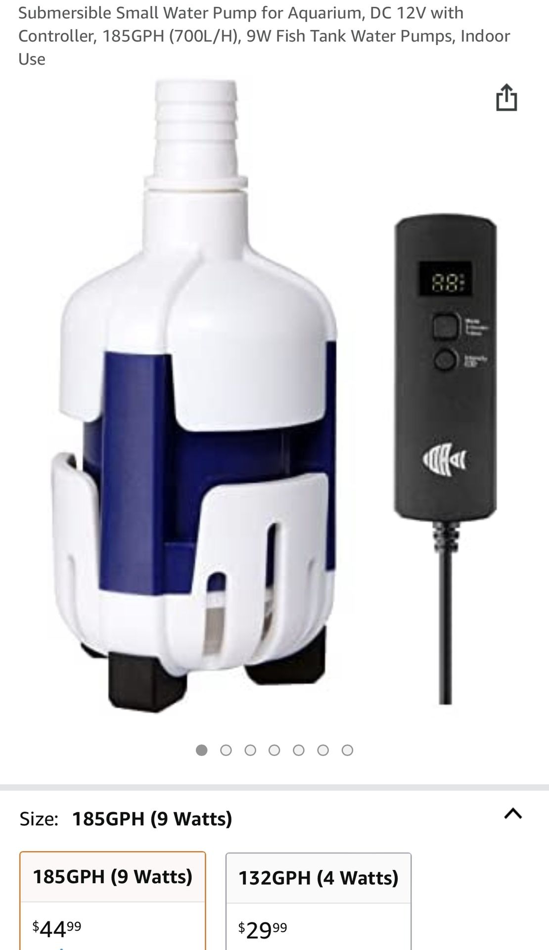 Submersible Small Water Pump for Aquarium, DC 12V with Controller, 185GPH (700L/H), 9W Fish Tank Water Pumps, Indoor Use