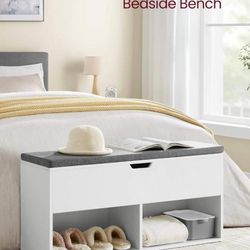 Shoe Bench with Cushion, Storage Bench, Entryway Bench with Storage, Shoe Rack Bench, White and Gray