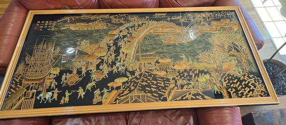 Traditional Chinese Black Lacquer Wood Panel Art